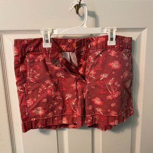 early 2000s red/dark pink denim palm tree shorts size 6